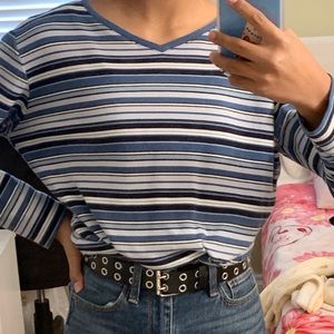 Blue and White Striped Longsleeve Shirt